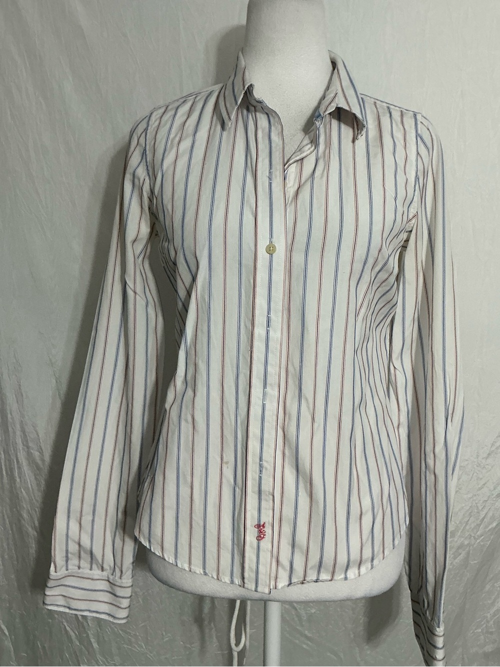 Abercrombie & Fitch White Button-Down Shirt with Blue & Red Stripes